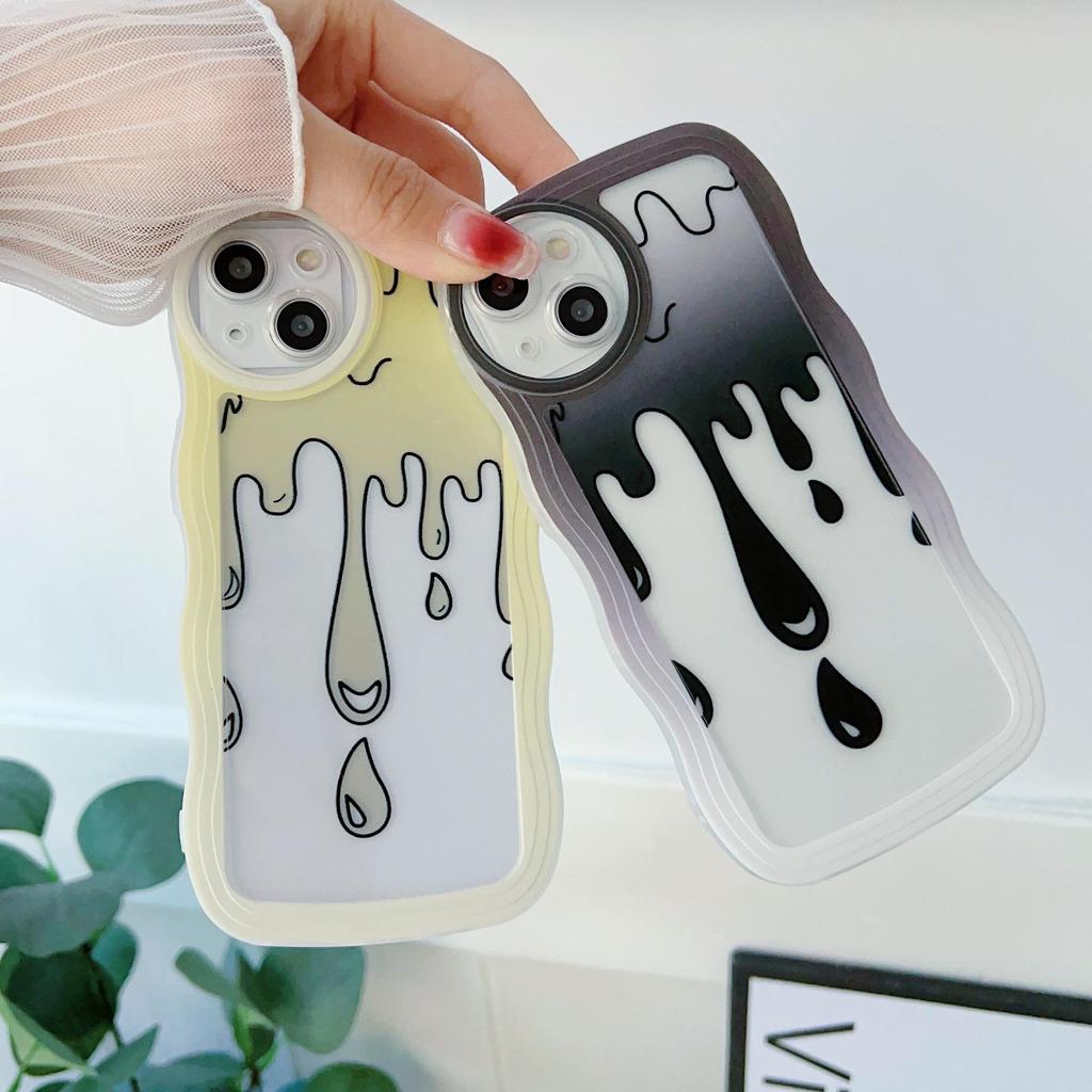 Transparent Wave Edge Painted Silicone Case for Samsung A54 A34 A24 Xiaomi Redmi Note 10 11 12 iPhone 15 14 13 11 Funda Water Droplets Cover Bumper