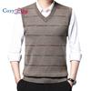 Мужской свитер, жилет, вязаный жилет без рукавов, повседневный модный жаккардовый пуловер с v-образным вырезом, вязаный свитер