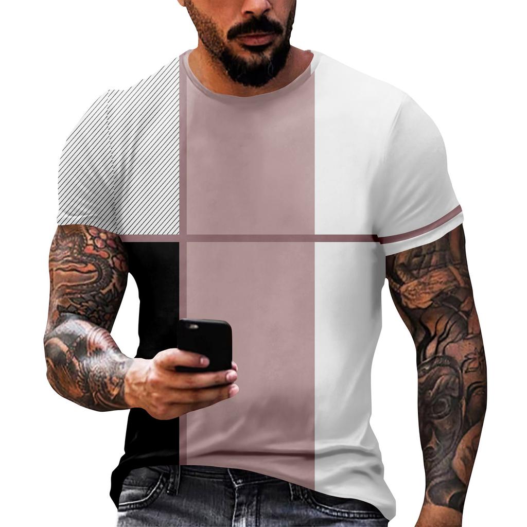 Fashion Striped Print - Men's Casual Round Neck Short Sleeved T-shirt