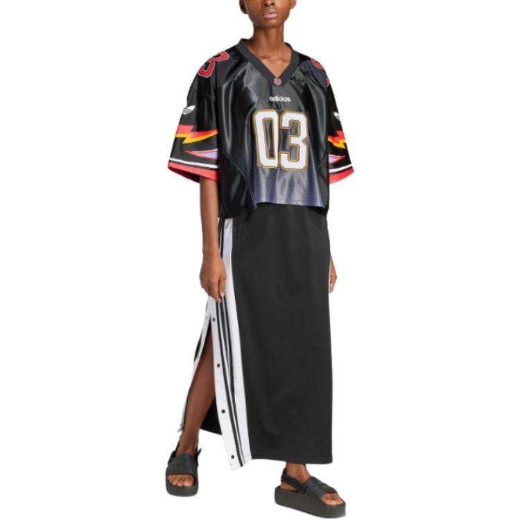 Adidas Оригинальная свободная футболка с V-образным вырезом и коротким рукавом, женская футболка, черный цвет JX9217