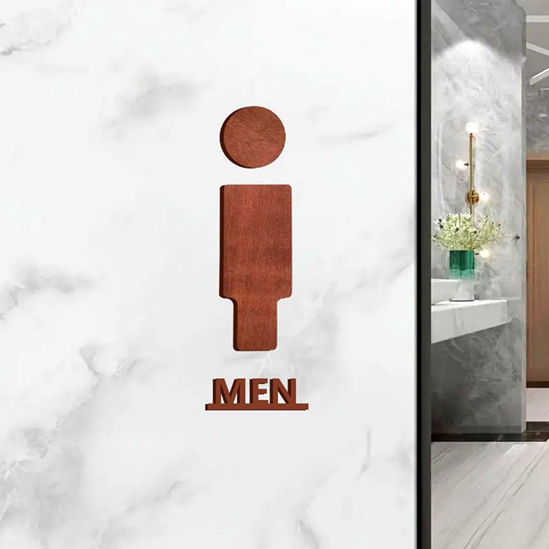 1 Set Wooden with Adhesive Backing Restroom Sign Toilet Decor Male & Female NEW Bathroom Wall Decor Toilet Sign