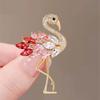 Women Brooch Flamingo Shape Rhinestone Decor Anti-slip Wear-resistant Suit Coat Collar Hat Scarf Decoration Clothes Pin Prom Party Garment Jewelry