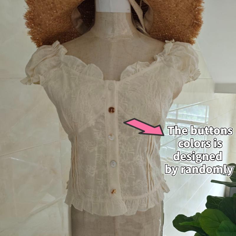 French Short Crop Tops Fashion Button Up Cotton Lace Shirts Chic Korea Design Japanese Style Summer Small Ruffles Women Blouses