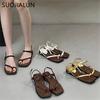 Fashion SUOJIALUN 2025 New Brand Women Sandal Shoes Fashion Gladiator Shoes Narrow Band Ladies Elegant Outdoor Dress Slides Shoes