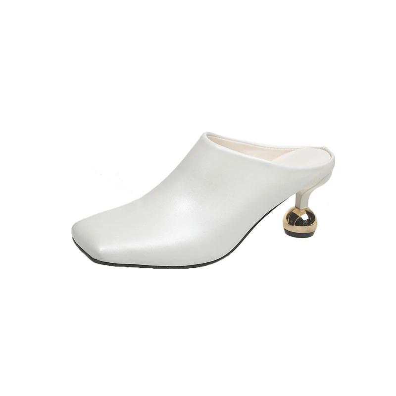 Fashion Square Toe Elegant Women Slippers Fad Mid Heels Leather Sandals Mule Shoes 2025 New Trend Spring Designer Dress Femme Chaussures