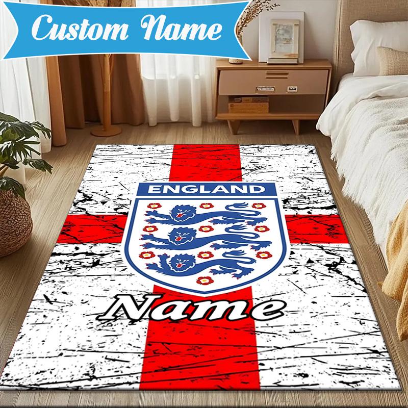Custom Name England Heritage Crest Rug Game Carpet, Floor Mat for Bedroom Living Room Entryway Rug, Home Decor Idea Gift for Christmas birthday