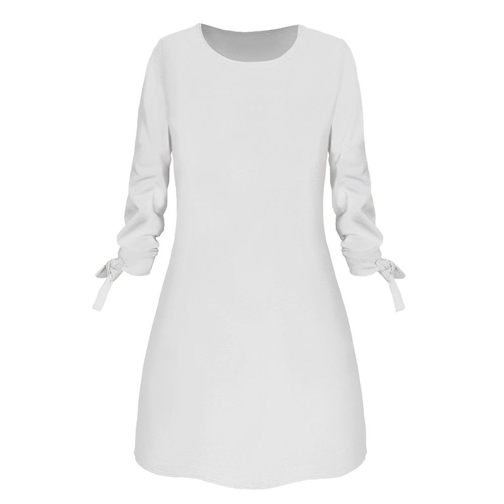 Casual Solid Color O-Neck Dress with Lace for Spring, Summer, and Autumn