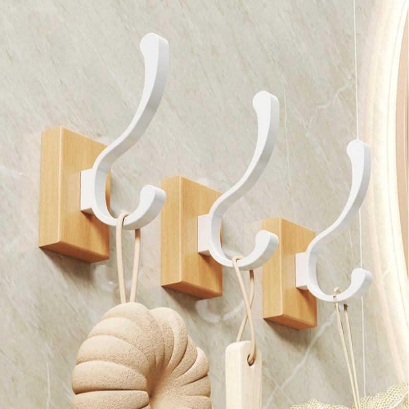 Wall Wood Hook Self-adhesive Round Key Coat Towel Hook Hanger for Bathroom Kitchen Accessories Room Decor Hook Storage Organizat
