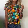 Футболка с 3d красочными камнями и принтом для женщин, летняя модная повседневная свободная футболка, большие топы с короткими рукавами и круглым вырезом, дизайнерская одежда