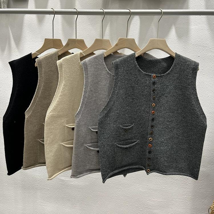 DIMANAF 2025 Осень Женский Жилет без рукавов на пуговицах Свитера Стиль Свободная Вязка Повседневный Свитер