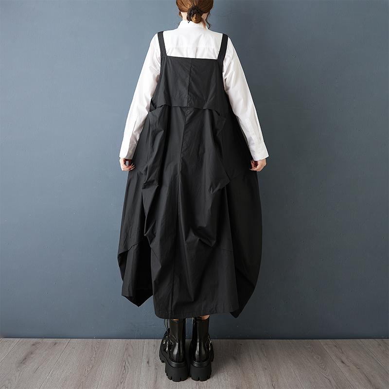 DIMANAF 2025 Осень Женское Повседневное Длинное Платье Большого Размера Свободное Модное Женское Платье Макси Без Рукавов Черное