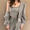 Women Spring Fall Casual Sweatpants Three Pieces Set  Solid Color Loose Zipper Hooded Sweatshirt Short Coat Tank  Pants Tops  Sport Suits