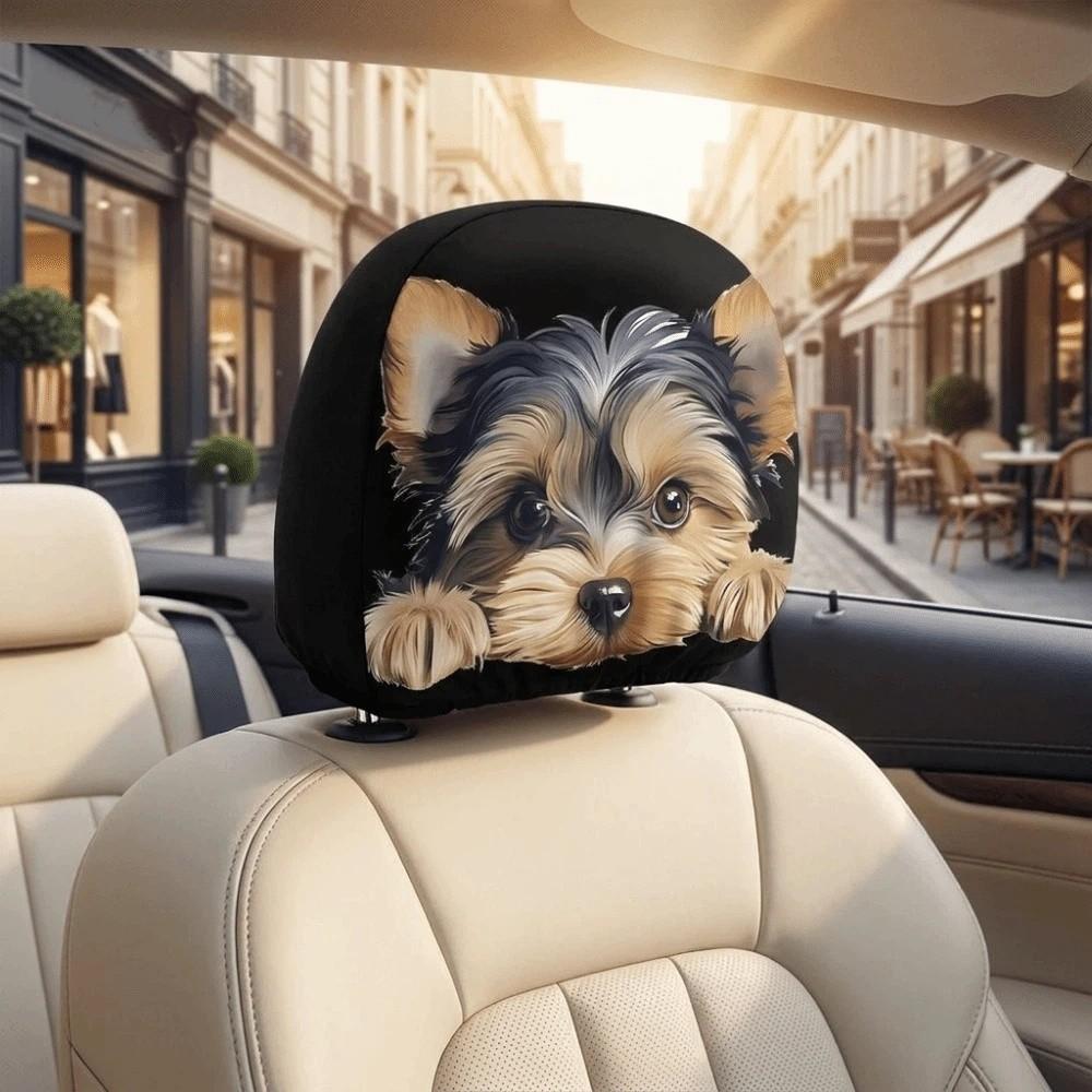 2PCS Cartoon Dog Pattern Car Head Pillowcase Soft Car Headrest Covers Gift for Car Lover