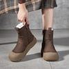 Genuine Leather Wool Warm Boots Round Toe Thick Soled Side Zipper Retro Women's Short Boots