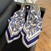 Color block silk scarf Korean version printing color matching scarf twill silk large square scarf 91x91cm shawl sunscreen travel headscarf