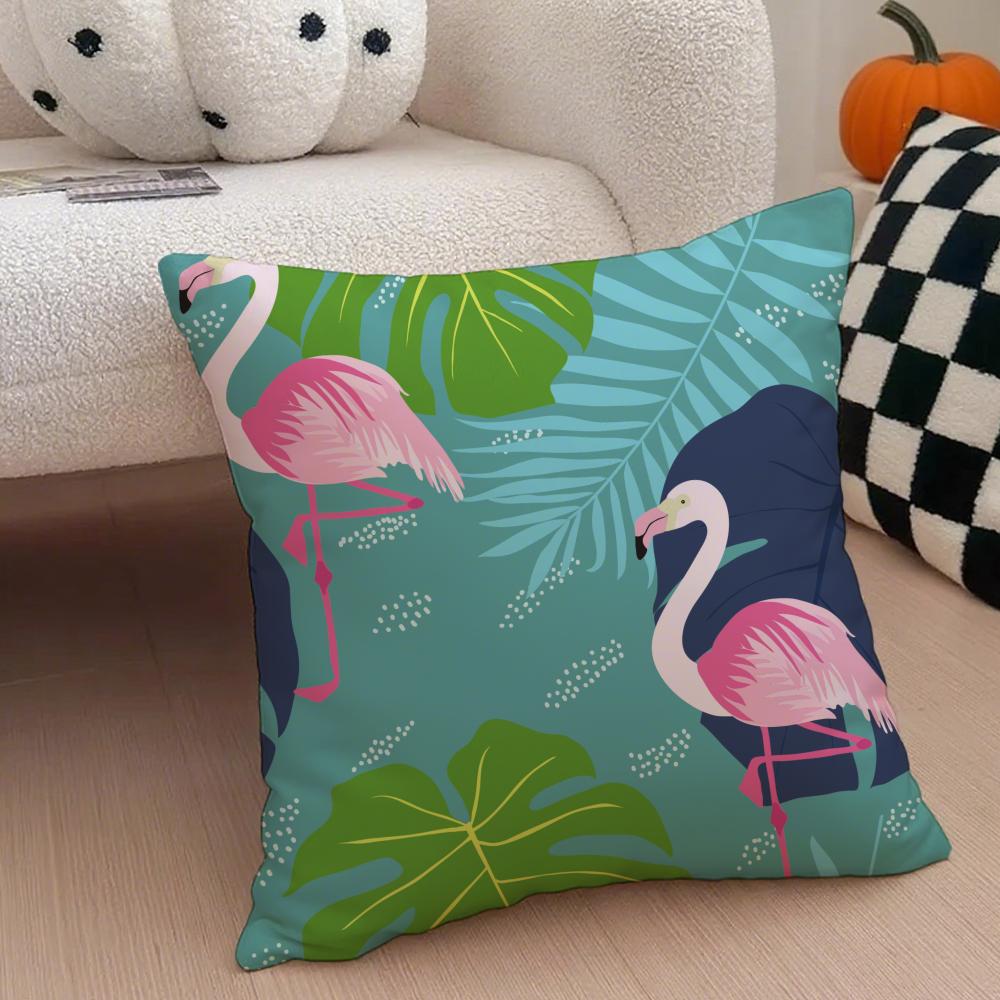 Forest Flamingo Palm Leaves Plant Pattern Art Cushion Cover Throw Pillow Cover Hidden Button Durable Polyester Chair Cushion