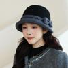 New Woolen Top Hat Bucket Hat Women's Retro Bow Fisherman Hat Autumn and Winter Elegant Basin Hat