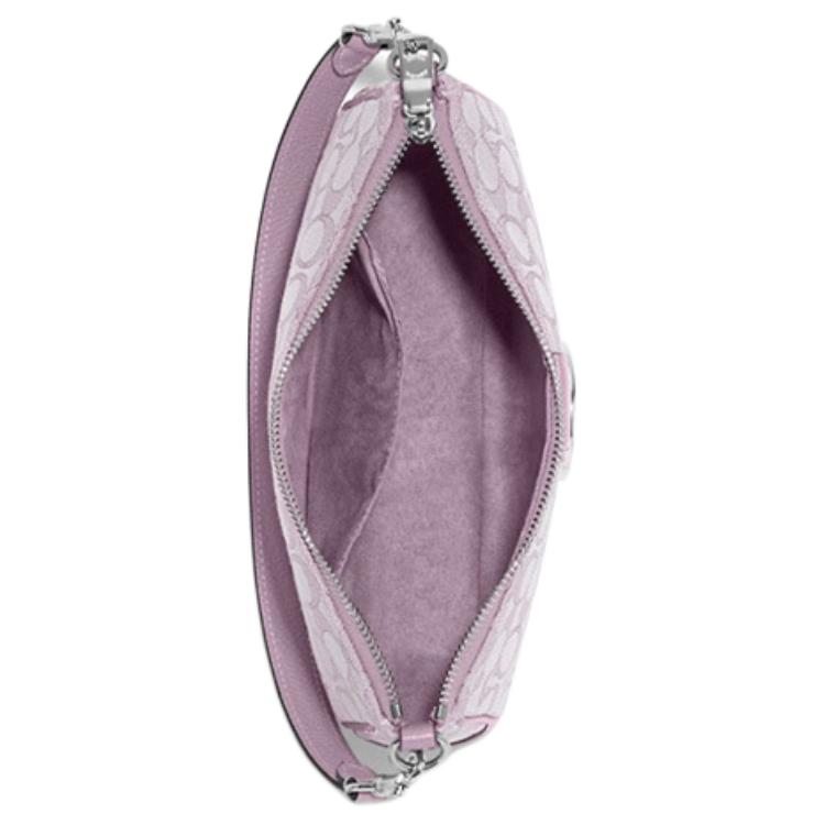 New COACH Lonnie Jacquard Fabric With Leather Shoulder Bag, Portable Crossbody Bag Medium Size Women's Lilac Purple C8306-SVSOT