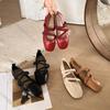 Fashion Comemore Spring Ballet Flat Shoes Women Soft Leather Square Toe Flat Mary Janes Shoe Casual Cross Strap Solid Flats Single Shoes