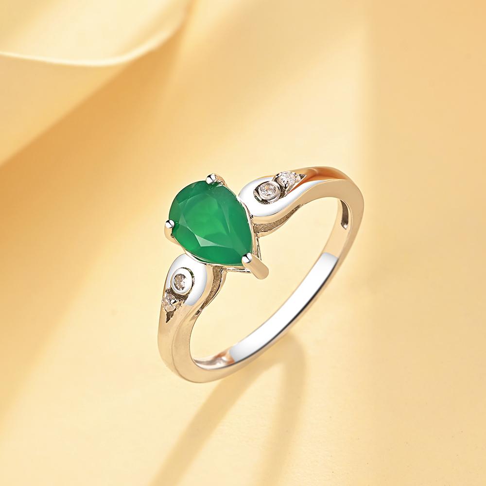 Bolaijewelry Простое классическое кольцо из натурального зеленого агата с драгоценным камнем для женщин, повседневное, из стерлингового серебра 925 пробы, ювелирные украшения