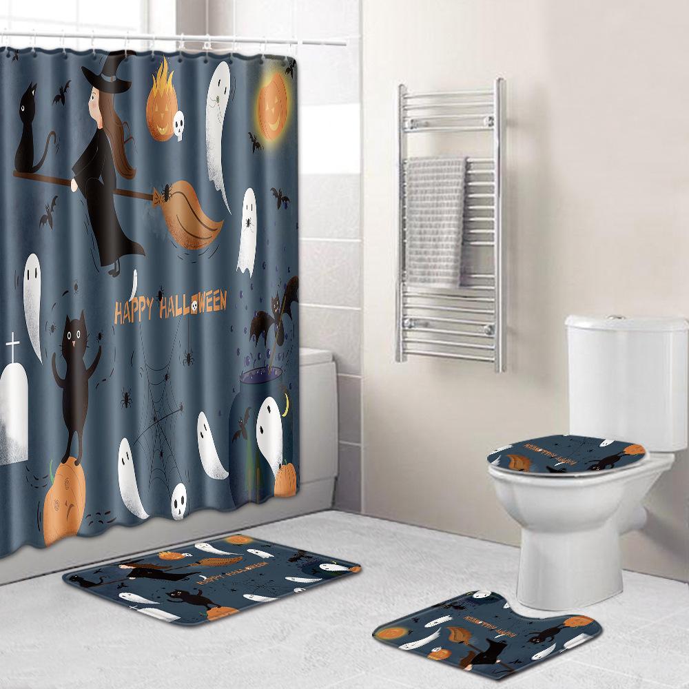 Halloween Shower Curtain Floor Mat Combination Four-Piece Set Kitchen Absorbent Non-Slip Carpet Bedroom Door Mat