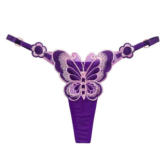 Lady Thong Breathable Elastic Sexy Adjustable Trendy Pornographic Nylon Butterfly Embroidery Lady G-string Women Intimate Clothes