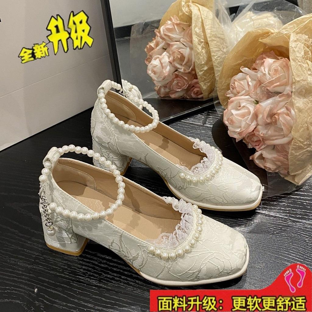 Mary Jane Shoes Antique Dress Cheongsam Shoes Versatile Spring and Autumn High Heels Single Shoes Women's High Heels