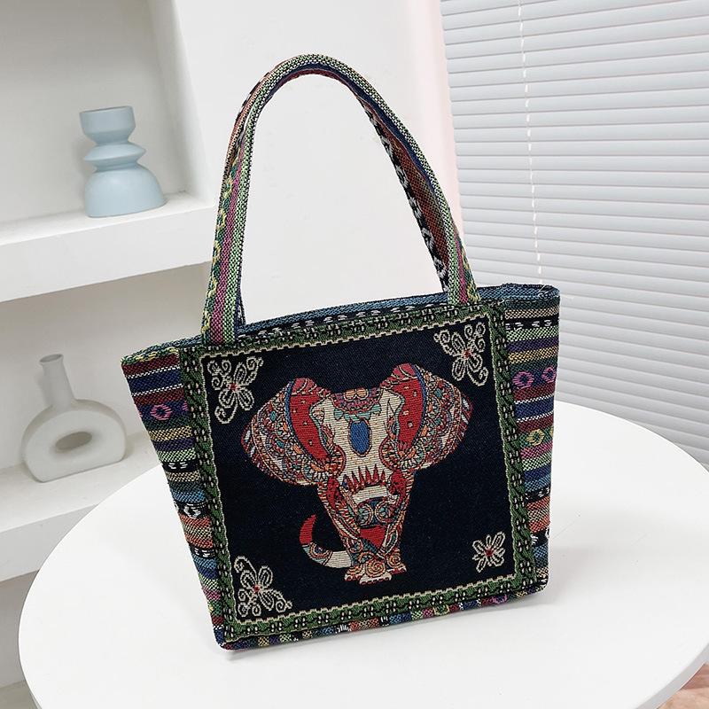 Cartoon Embroidered Canvas Handbag Women's Bag Casual Handbag Office Worker Small Satchel