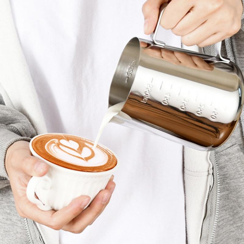 Нержавеющая сталь Вытягивающий кувшин Гравировка Мерный стакан Молочный кувшин для вспенивания,350/600/1000мл