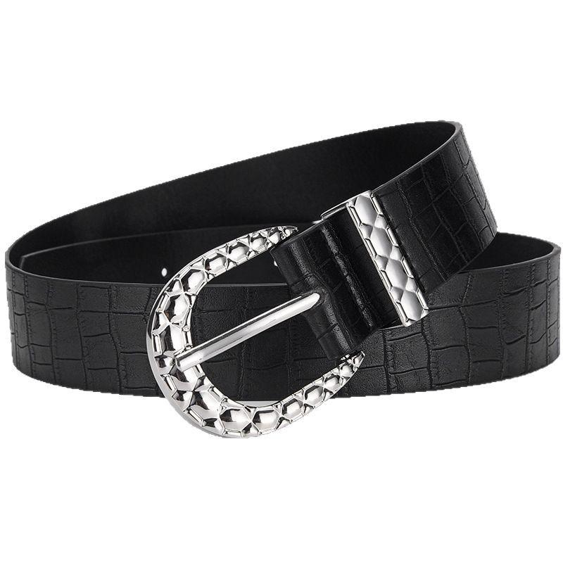 Silver Oval Button Design Women's Belt Casual Simple Design Jeans Accessories Girdle Girls High Quality Pu Leather Waistband