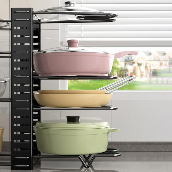 Многоярусный регулируемый органайзер для сковородок, стойка для хранения посуды, держатель для кастрюль и сковородок, подставка для сотейника для кухонной столешницы и шкафа
