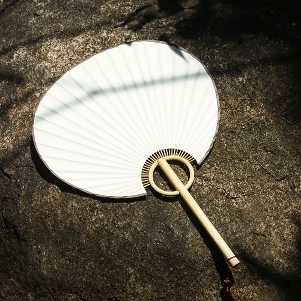 Versatile DIY Xuan Paper Fan Bamboo Handle Japanese Style DIY Fan Blank Round Fan