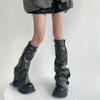 Женские грелки на ноги Harajuku с пряжкой из кожи, с панковскими боковыми пуговицами, широкие, расклешенные, для ботинок, длинные носки на икры, уличная одежда
