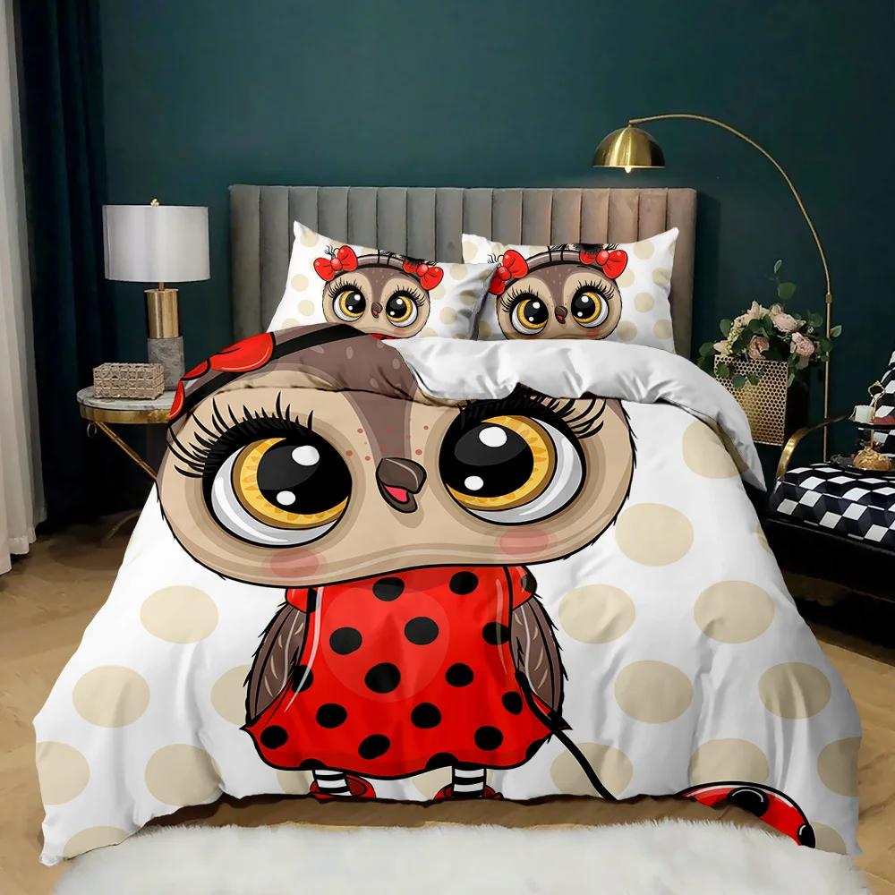 Пододеяльник с изображением совы, очаровательный, забавный, мультяшный, мягкий, из микрофибры, сова, комплект постельного белья из полиэстера с изображением животных, двуспальный, размера «king-size»