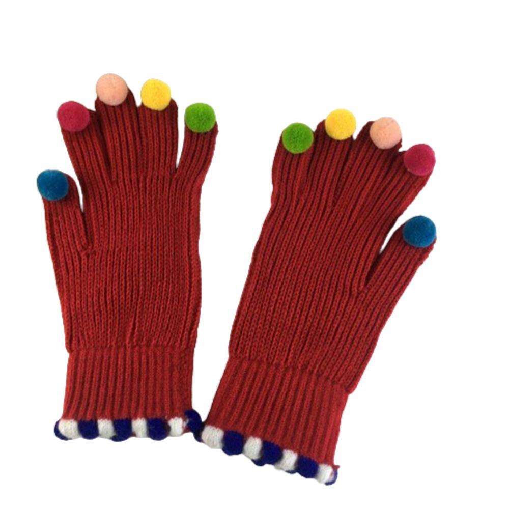Korean Style Full Finger Mittens Colorful Hairball Cycling Driving Gloves Knitting Gloves Outdooor