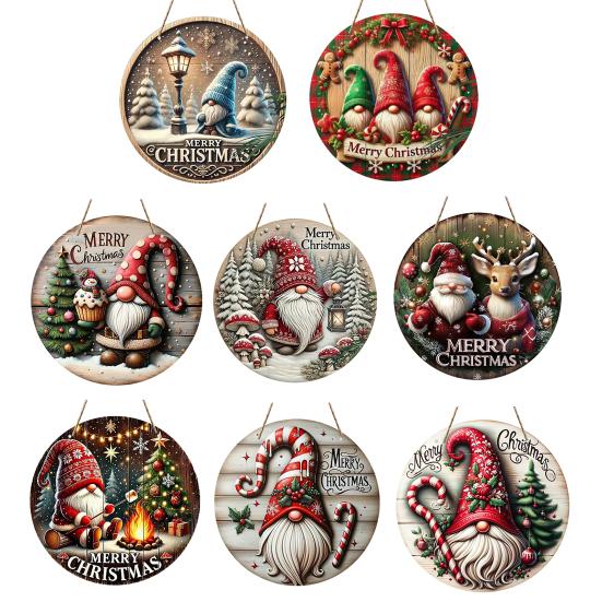 Круглая Рождественская Деревянная Вывеска-Венок Праздничный Настенный Декор для Внутренней Двери и Праздничного Домашнего Дисплея Натуральная Изготовленная Вывеска