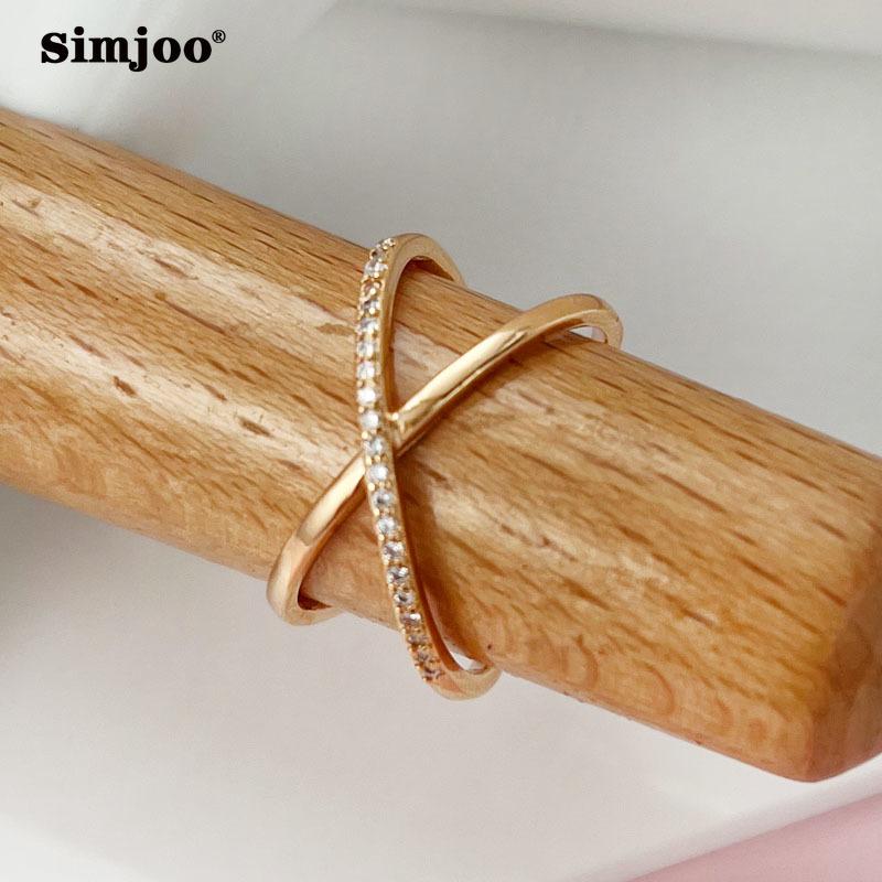 SIMJOO Женское кольцо с двойным кругом и цирконом в индивидуальном дизайне