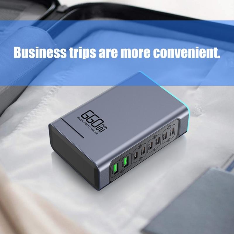 660 Вт 8-портовая станция быстрой зарядки USB C с портом PD100 Вт для ноутбуков, телефонов, планшетов, устройств. Европейские вилки. Настенное зарядное устройство
