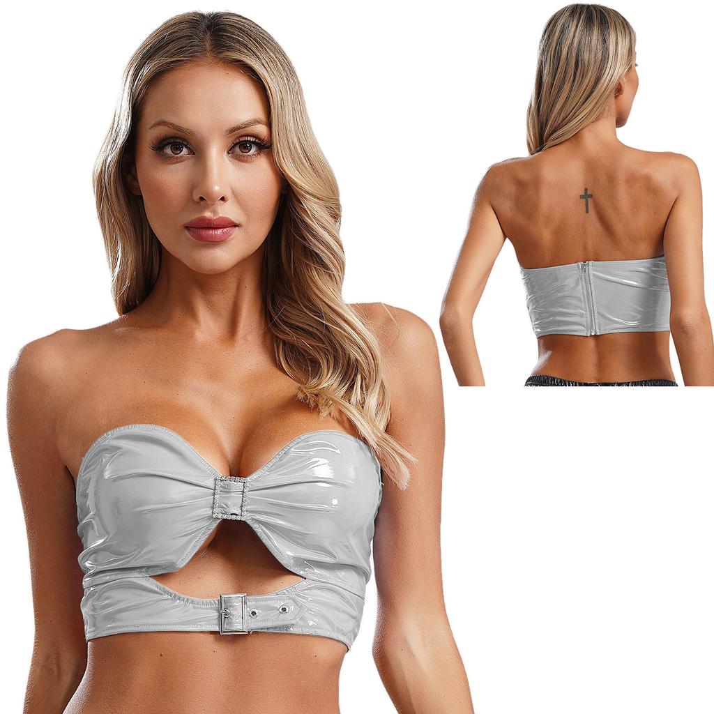 Женские ажурные металлические PU бюстгальтеры топы бюстье нижнее белье костюм для ролевых игр музыкальный фестиваль рейв-вечеринка клубная одежда в стиле панк