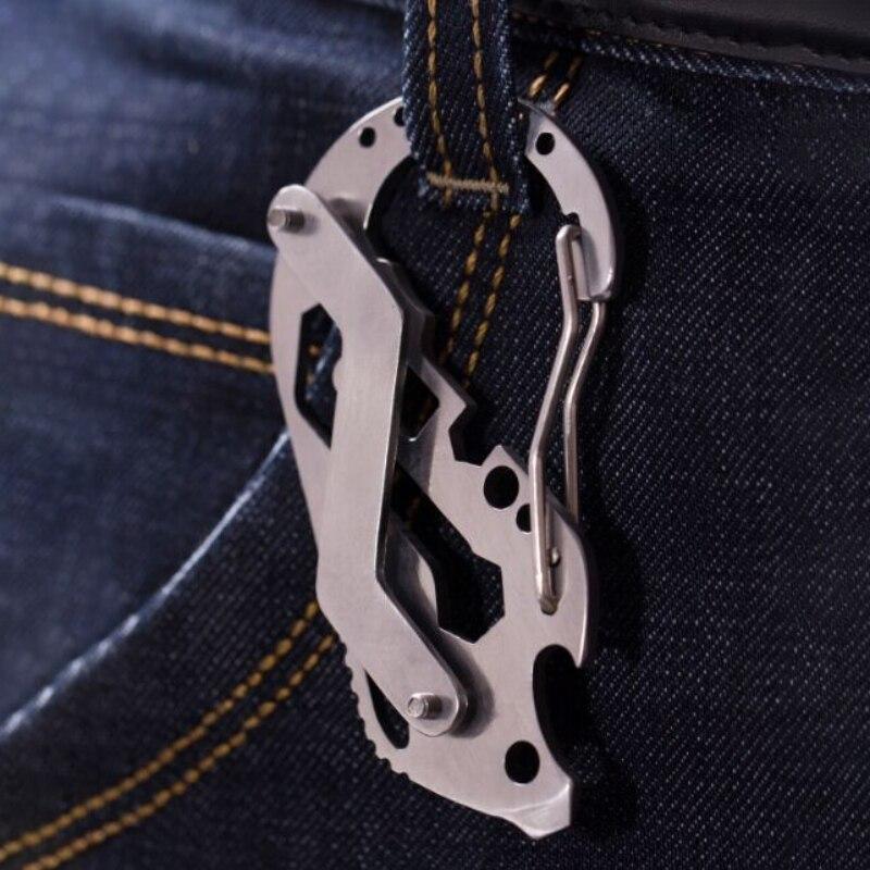 Outdoor Carabiner Clip Multi-Function Wrench Stainless Steel Edc Keychain Bottle Opener Portable Pocket Tools