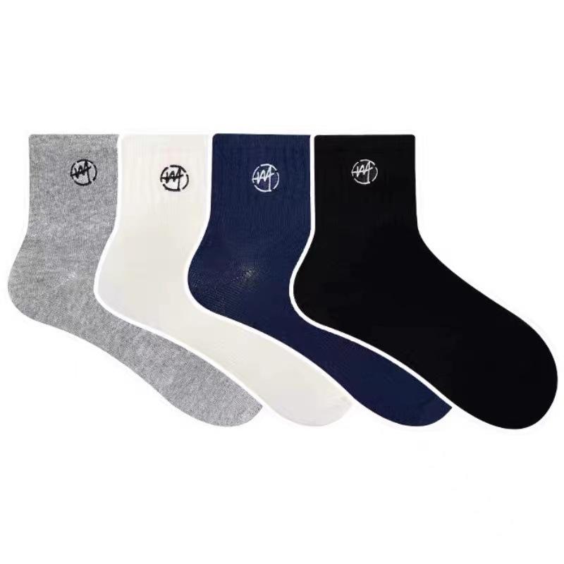 Носки Tide Brand Летние Тонкие Однотонные Носки с Вышивкой Буквами Короткие Носки Tide Чистый Хлопок Спортивные Носки Средней Длины
