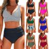 Fashionable High-Waist Bikini Swimsuit Separate Colors Printed Cross Design Women's Swimwear Elegant Chic Poolside Outfit