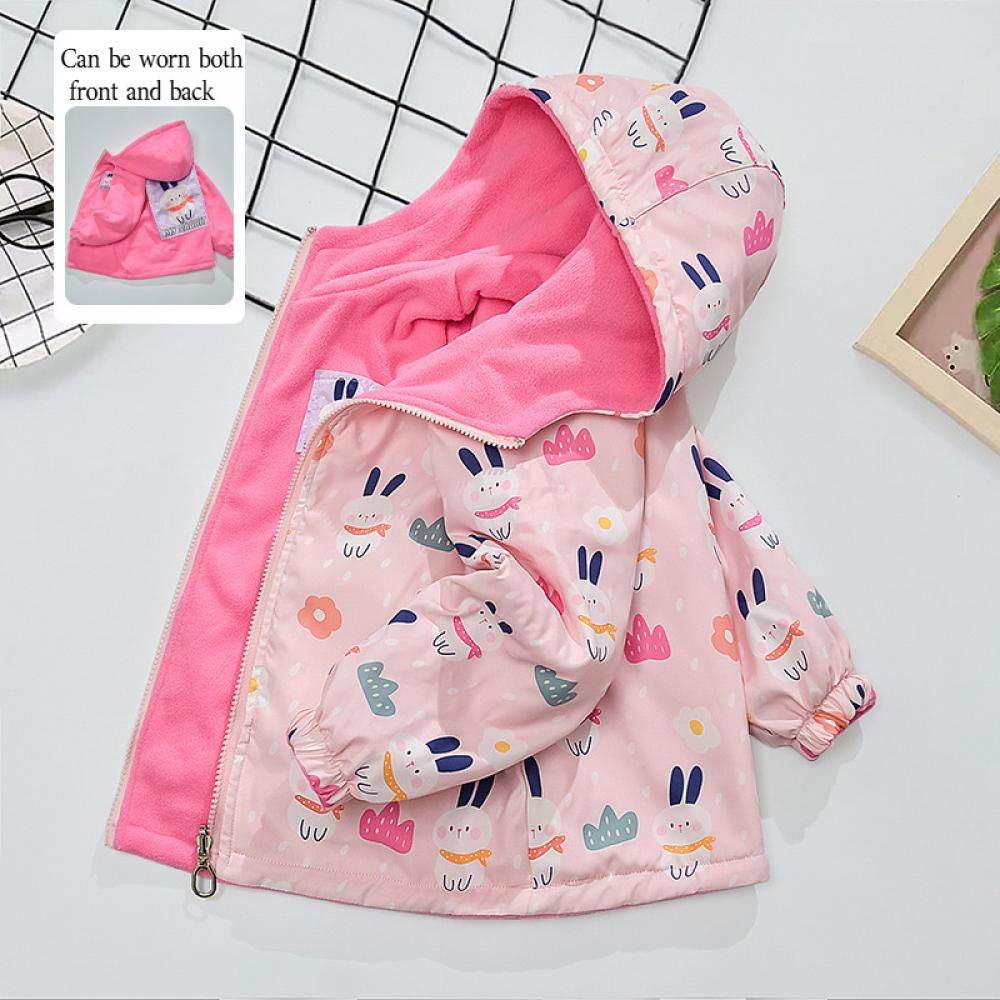 Детская одежда Весна и осень Двусторонняя флисовая подкладка для девочек Куртки для маленьких и средних размеров Детская рубашка на молнии в мультяшном стиле
