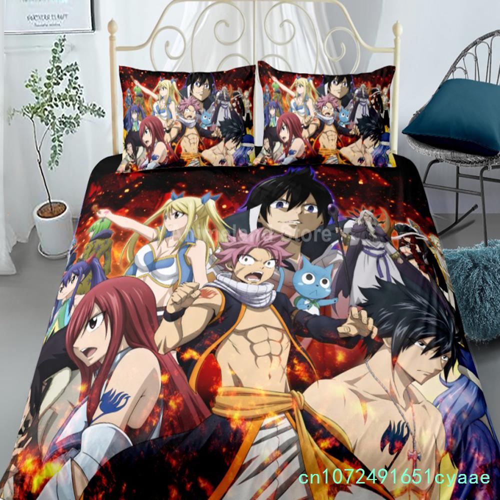 Комплект постельного белья Fairy Tail в стиле аниме: пододеяльник, одеяло, комплект постельного белья для дома, размер Twin, Single, Queen, King, модный подарок, мультяшный стиль.
