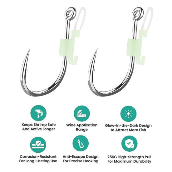 3/10/20/30Pcs Luminous Live Shrimp Fixing Hook Heavy Duty Metal Barbed Fishhook Freshwater Saltwater Catfish Bass Fishing Hook Fishing Accessories