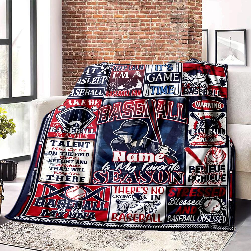 Baseballthemed Home Customize Your Name Blankets Comfortable Soft Lightweight Allseason Multipurpose Blanket For Picnics Sofas Offices Beds Living