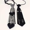 Unisex School Uniform Crystal Rhinestone Jewelry Black Ribbon Tie Necktie Boys Collar Neck Ties JK