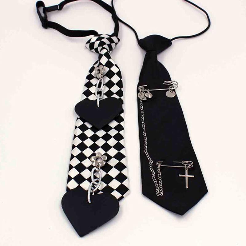 Unisex School Uniform Crystal Rhinestone Jewelry Black Ribbon Tie Necktie Boys Collar Neck Ties JK