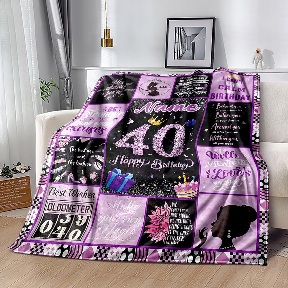 Happy 40th Birthday Personalized Text Blanket Lightweight Personalized Blanket Durable Comfort Versatile for Office Chair Sofa Picnics Living Room