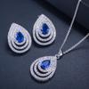 WWJ Austrian Royal Blue Zircon Big Tear Drop Stud Earrings Necklace Set